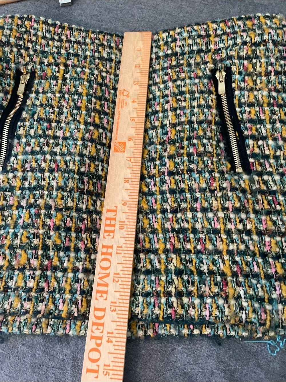 J. Crew Multicolor Tweed Mini Skirt with Gold Zipper Details Size 4